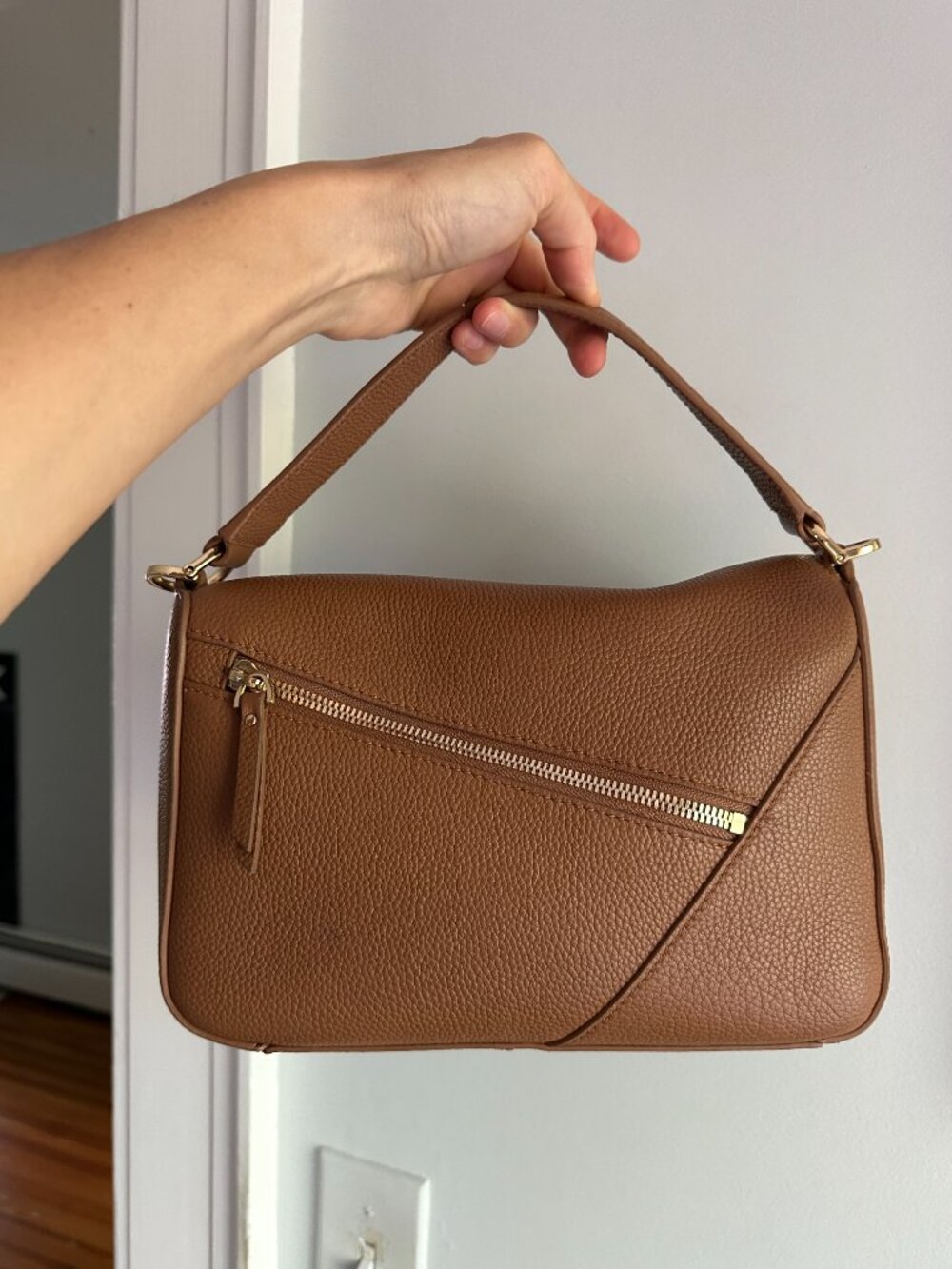 Quince Italian Leather Patchwork Crossbody Bag Cognac Color - Picture 4 of 16